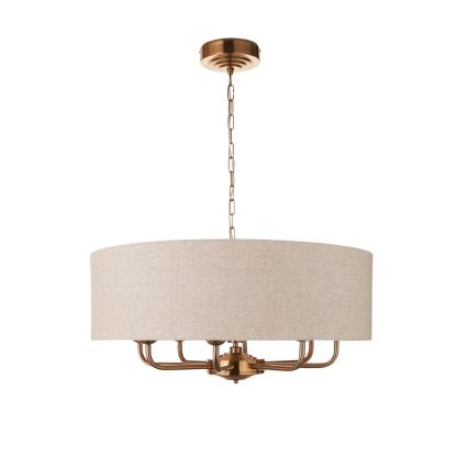 Endon 110727 - Lestenec na verigi HIGHCLERE 8xE14/6W/230V, bež/medenina, premer 70 cm