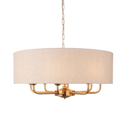 Endon 110727 - Lestenec na verigi HIGHCLERE 8xE14/6W/230V, bež/medenina, premer 70 cm