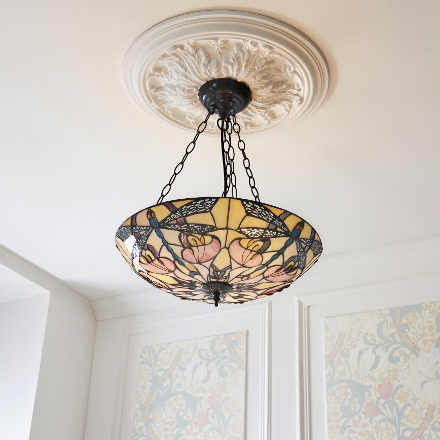 Endon 111869 - Lestenec na verigi Tiffany ASHTON 3xE27/10W/230V, premer 45 cm