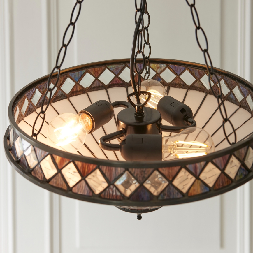 Endon 111870 - Lestenec na verigi Tiffany FARGO 3xE27/10W/230V premer 41,5 cm