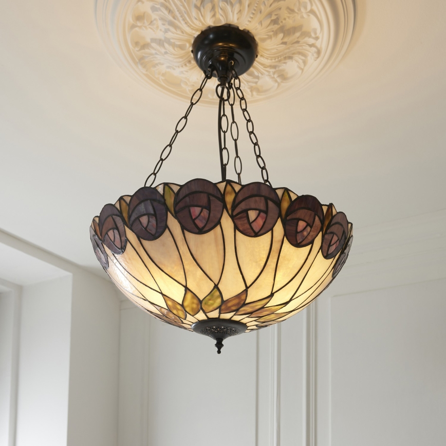 Endon 111872 - Lestenec na verigi Tiffany HUTCHINSON 3xE27/60W/230V, premer 50 cm