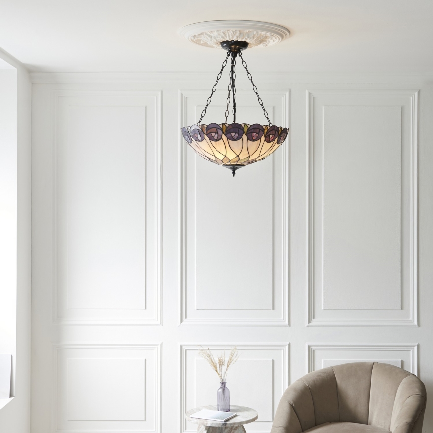 Endon 111872 - Lestenec na verigi Tiffany HUTCHINSON 3xE27/60W/230V, premer 50 cm