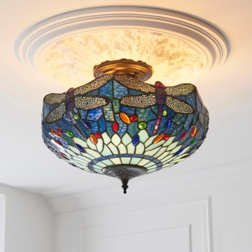 Endon 111897 - Pritrjen stropni lestenec Tiffany DRAGONFLY 3xE27/10W/230V premer 41 cm