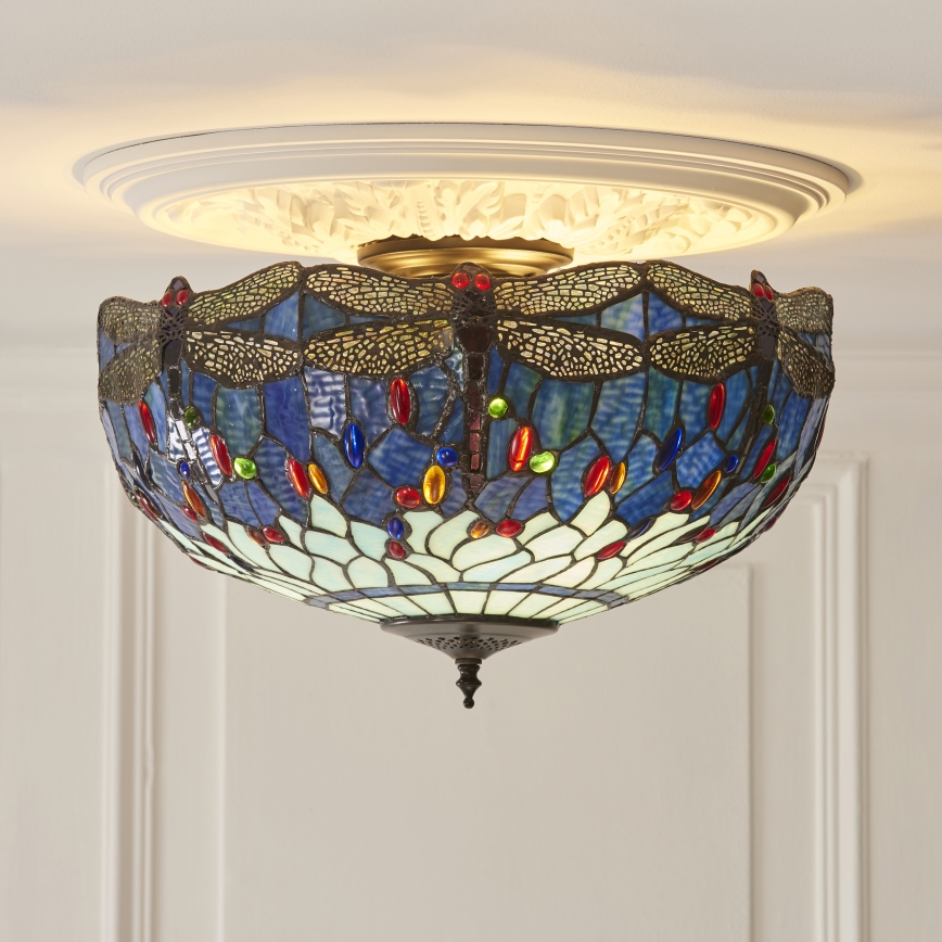 Endon 111899 - Stropna svetilka Tiffany DRAGONFLY 3xE27/10W/230V premer 50 cm