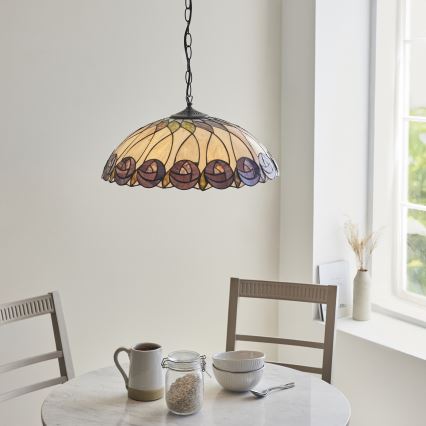 Endon 111985 - Lestenec na verigi Tiffany HUTCHINSON 3xE27/10W/230V premer 50 cm