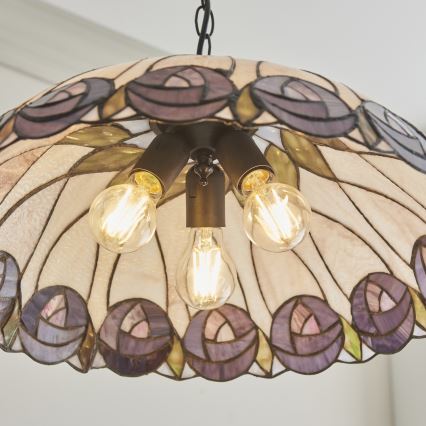 Endon 111985 - Lestenec na verigi Tiffany HUTCHINSON 3xE27/10W/230V premer 50 cm