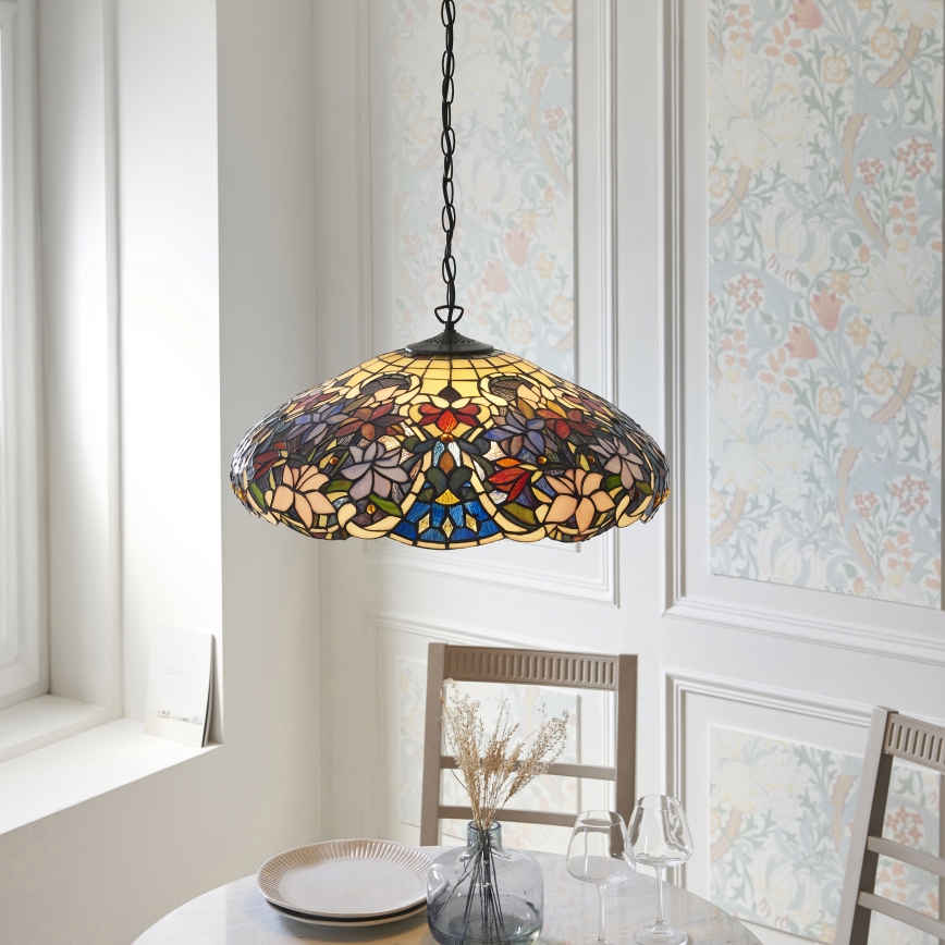 Endon 112193 - Lestenec na verigi Tiffany SULLIVAN 3xE27/60W/230V premer 57 cm