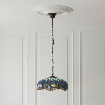 Endon 112195 - Lestenec na verigi Tiffany DRAGONFLY 1xE27/60W/230V, premer 41 cm