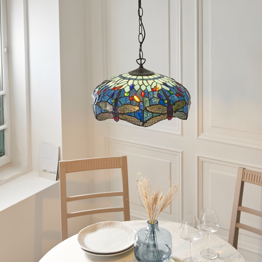 Endon 112195 - Lestenec na verigi Tiffany DRAGONFLY 1xE27/60W/230V, premer 41 cm