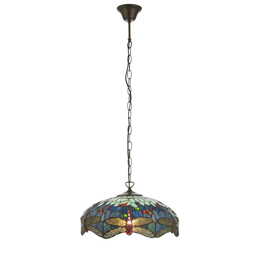 Endon 112195 - Lestenec na verigi Tiffany DRAGONFLY 1xE27/60W/230V, premer 41 cm