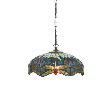 Endon 112195 - Lestenec na verigi Tiffany DRAGONFLY 1xE27/60W/230V, premer 41 cm