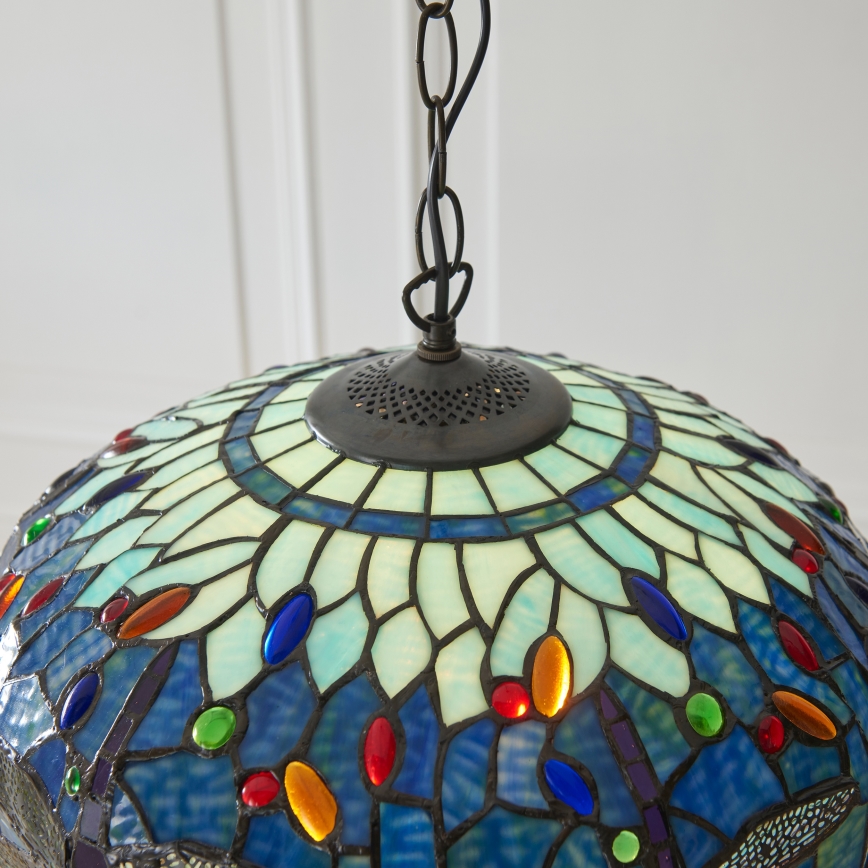 Endon 112195 - Lestenec na verigi Tiffany DRAGONFLY 1xE27/60W/230V, premer 41 cm