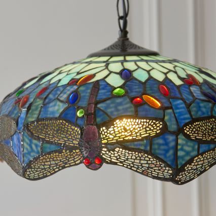 Endon 112195 - Lestenec na verigi Tiffany DRAGONFLY 1xE27/60W/230V, premer 41 cm