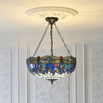 Endon 112250 - Lestenec na verigi Tiffany DRAGONFLY 3xE27/60W/230V, premer 50 cm