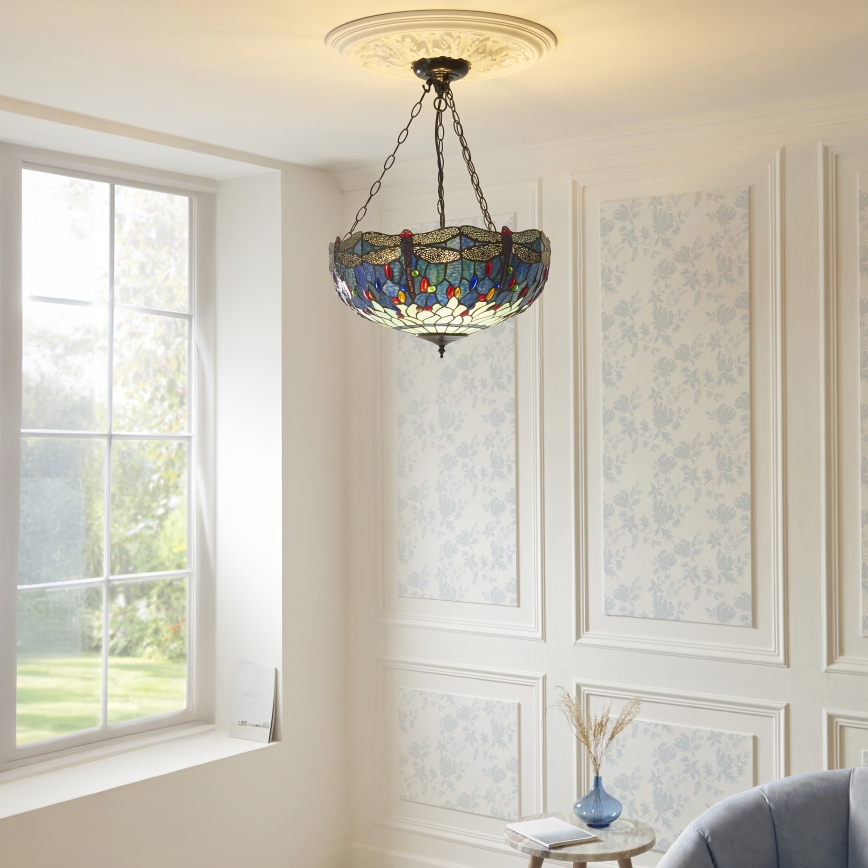 Endon 112250 - Lestenec na verigi Tiffany DRAGONFLY 3xE27/60W/230V, premer 50 cm