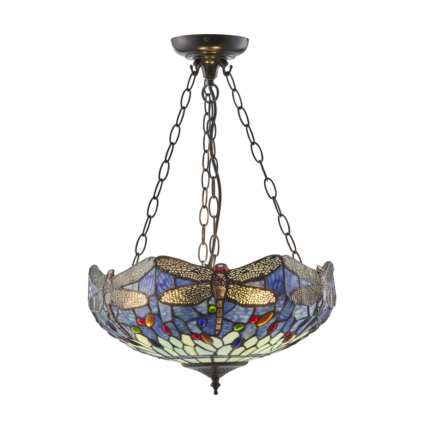 Endon 112250 - Lestenec na verigi Tiffany DRAGONFLY 3xE27/60W/230V, premer 50 cm