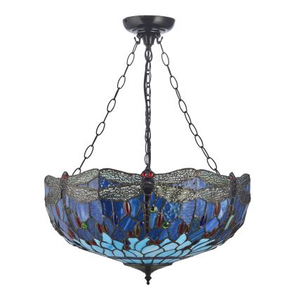 Endon 112250 - Lestenec na verigi Tiffany DRAGONFLY 3xE27/60W/230V, premer 50 cm