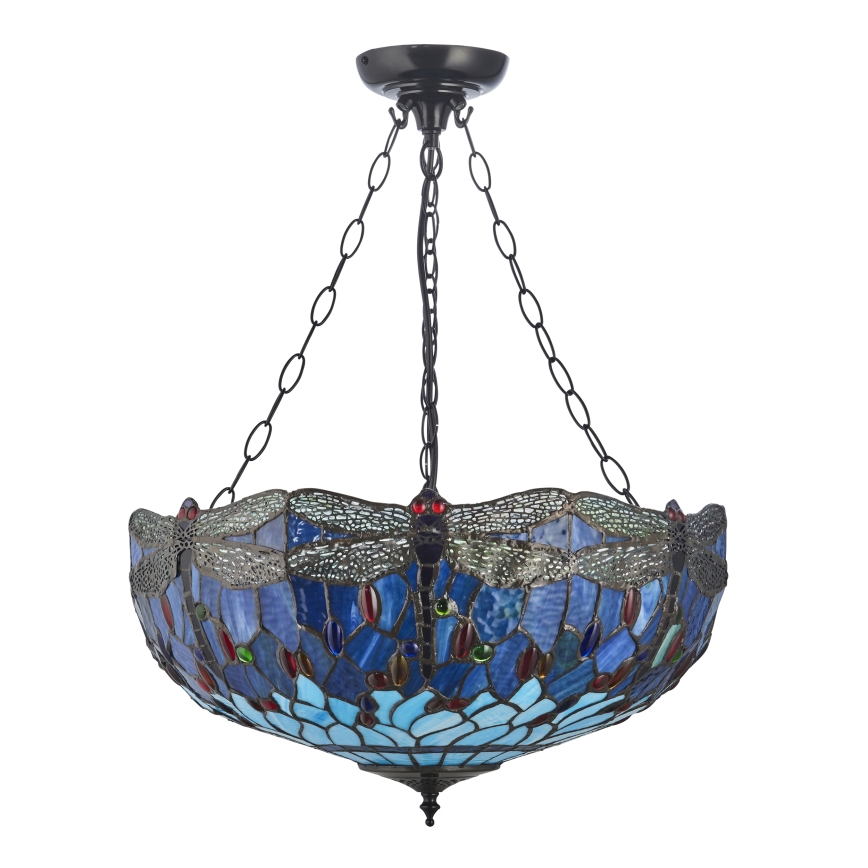 Endon 112250 - Lestenec na verigi Tiffany DRAGONFLY 3xE27/60W/230V, premer 50 cm