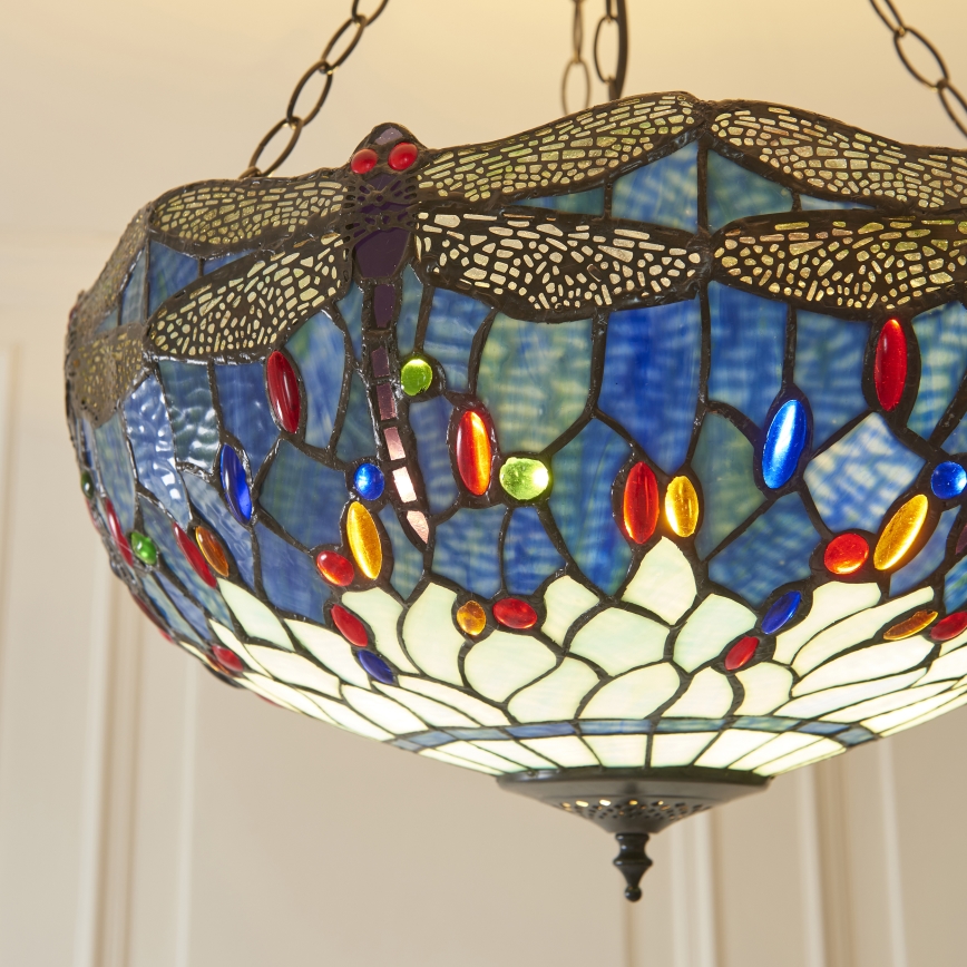 Endon 112250 - Lestenec na verigi Tiffany DRAGONFLY 3xE27/60W/230V, premer 50 cm