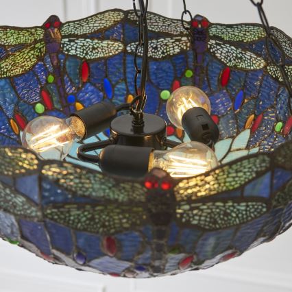 Endon 112250 - Lestenec na verigi Tiffany DRAGONFLY 3xE27/60W/230V, premer 50 cm