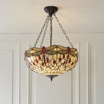 Endon 112251 - Lestenec na verigi Tiffany DRAGONFLY 3xE27/60W/230V, premer 50 cm