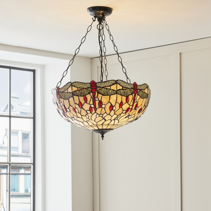 Endon 112251 - Lestenec na verigi Tiffany DRAGONFLY 3xE27/60W/230V, premer 50 cm