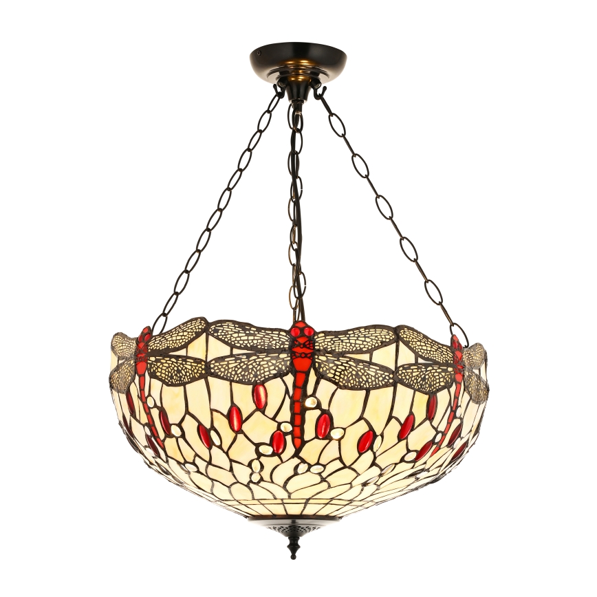 Endon 112251 - Lestenec na verigi Tiffany DRAGONFLY 3xE27/60W/230V, premer 50 cm