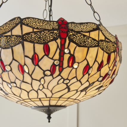 Endon 112251 - Lestenec na verigi Tiffany DRAGONFLY 3xE27/60W/230V, premer 50 cm