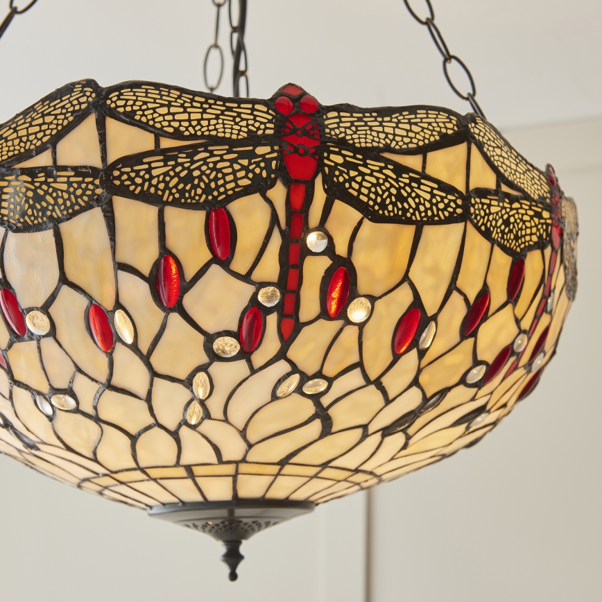 Endon 112251 - Lestenec na verigi Tiffany DRAGONFLY 3xE27/60W/230V, premer 50 cm