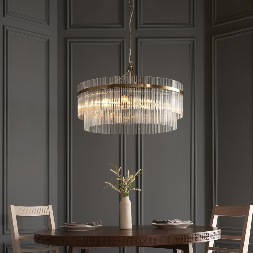 Endon 112574 - Lestenec na verigi MARIETTA GRAND 7xE14/7W/230V medenina/prozorno steklo