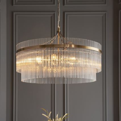 Endon 112574 - Lestenec na verigi MARIETTA GRAND 7xE14/7W/230V medenina/prozorno steklo