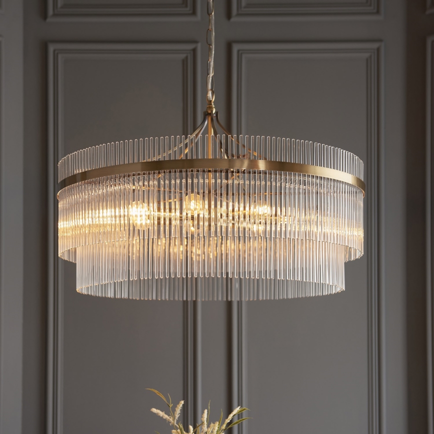 Endon 112574 - Lestenec na verigi MARIETTA GRAND 7xE14/7W/230V medenina/prozorno steklo