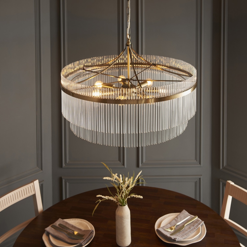 Endon 112574 - Lestenec na verigi MARIETTA GRAND 7xE14/7W/230V medenina/prozorno steklo