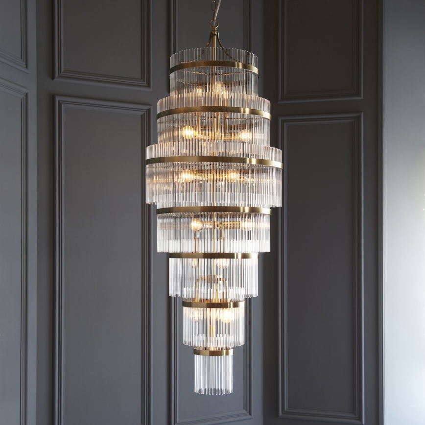Endon 112793 - Lestenec na verigi MARIETTA GRAND 21xE14/6W/230V medenina/prozorna