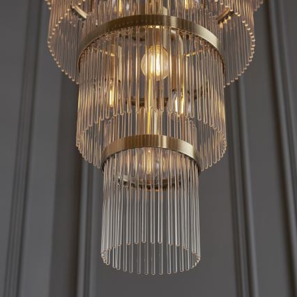 Endon 112793 - Lestenec na verigi MARIETTA GRAND 21xE14/6W/230V medenina/prozorna