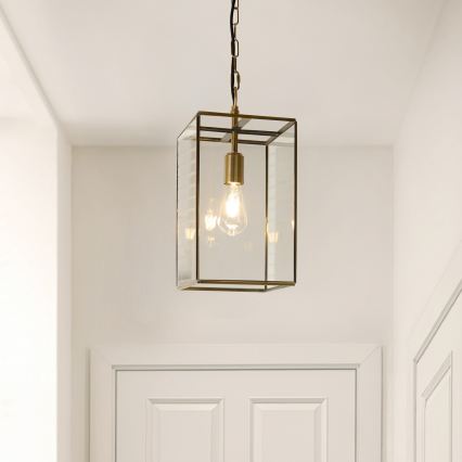 Endon 119141 - Lestenec na verigi HAMMOND 1xE27/10W/230V 21,5x21,5 cm medenina