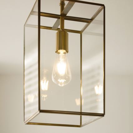 Endon 119141 - Lestenec na verigi HAMMOND 1xE27/10W/230V 21,5x21,5 cm medenina