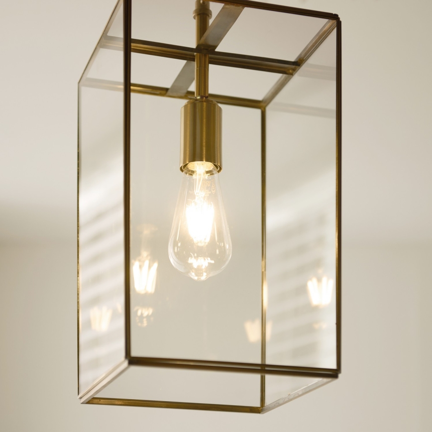 Endon 119141 - Lestenec na verigi HAMMOND 1xE27/10W/230V 21,5x21,5 cm medenina