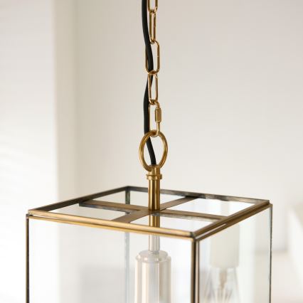 Endon 119141 - Lestenec na verigi HAMMOND 1xE27/10W/230V 21,5x21,5 cm medenina