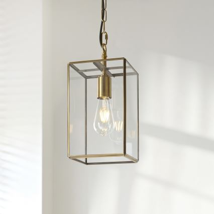 Endon 119142 - Lestenec na verigi HAMMOND 1xE27/10W/230V 17x17 cm medenina