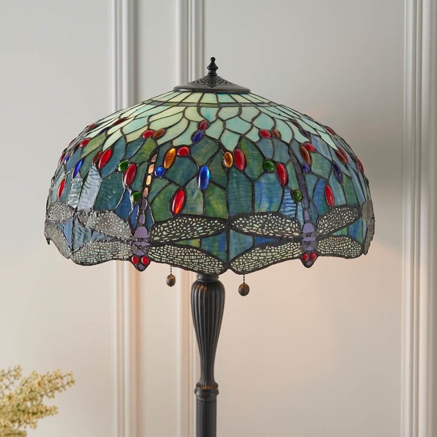 Endon 64069 - Stoječa svetilka Tiffany DRAGONFLY 2xE27/60W/230V, premer 50 cm