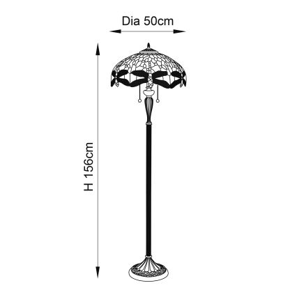 Endon 64070 - Stoječa Tiffanyjeva svetilka DRAGONFLY 2xE27/60W/230V, premer 50 cm