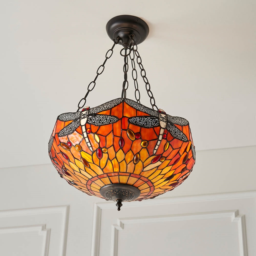 Endon 64076 - Lestenec na verigi Tiffany DRAGONFLY 3xE27/60W/230V premer 41 cm