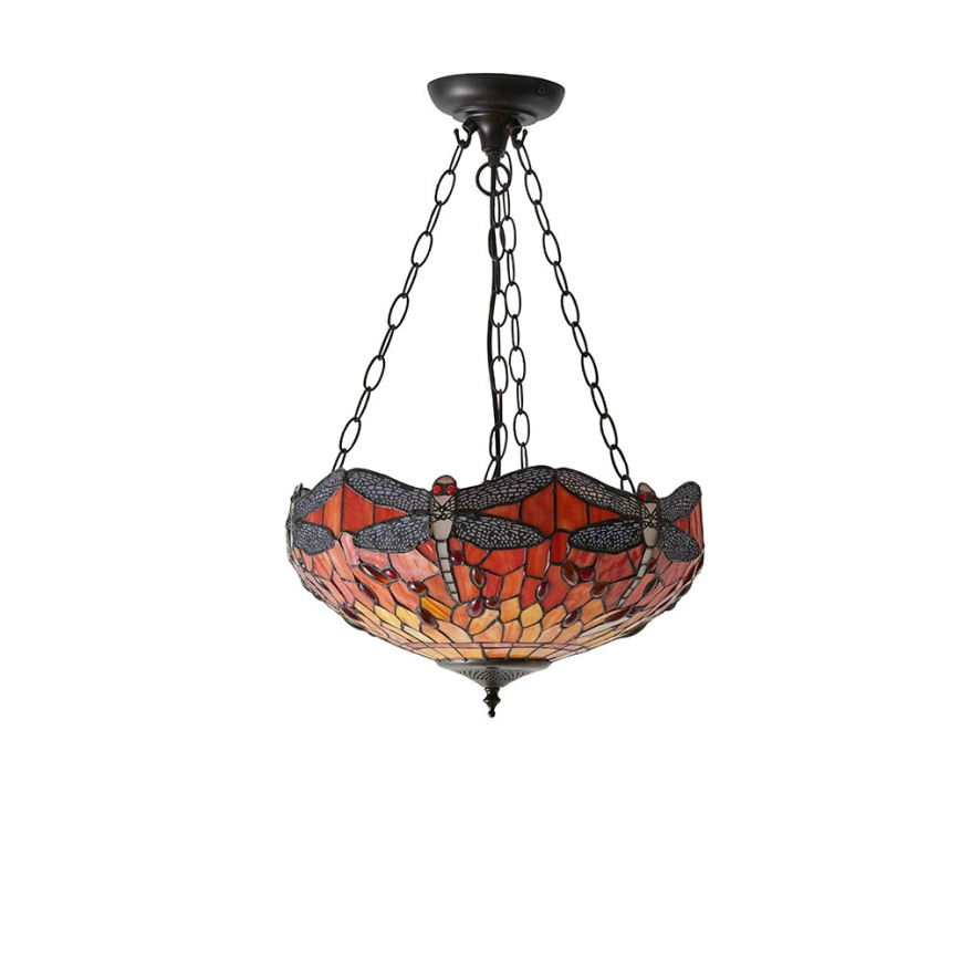 Endon 64076 - Lestenec na verigi Tiffany DRAGONFLY 3xE27/60W/230V premer 41 cm