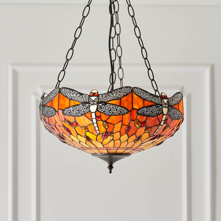 Endon 64076 - Lestenec na verigi Tiffany DRAGONFLY 3xE27/60W/230V premer 41 cm