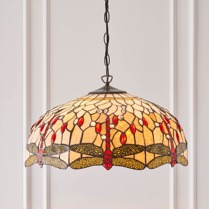 Endon 64079 - Lestenec na verigi Tiffany DRAGONFLY 3xE27/60W/230V, premer 50 cm