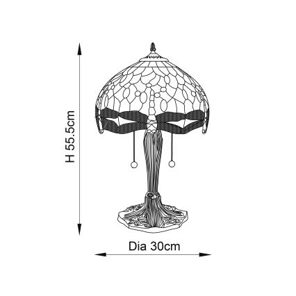 Endon 64090 - Namizna svetilka Tiffany DRAGONFLY 2xE27/60W/230V, premer 30 cm