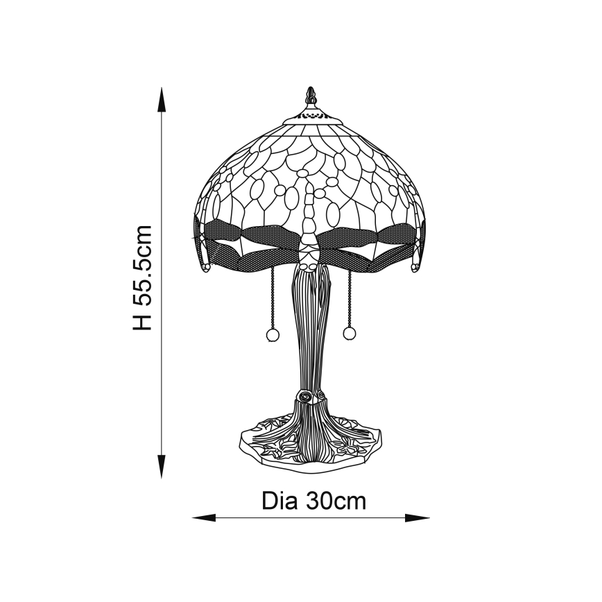 Endon 64090 - Namizna svetilka Tiffany DRAGONFLY 2xE27/60W/230V, premer 30 cm
