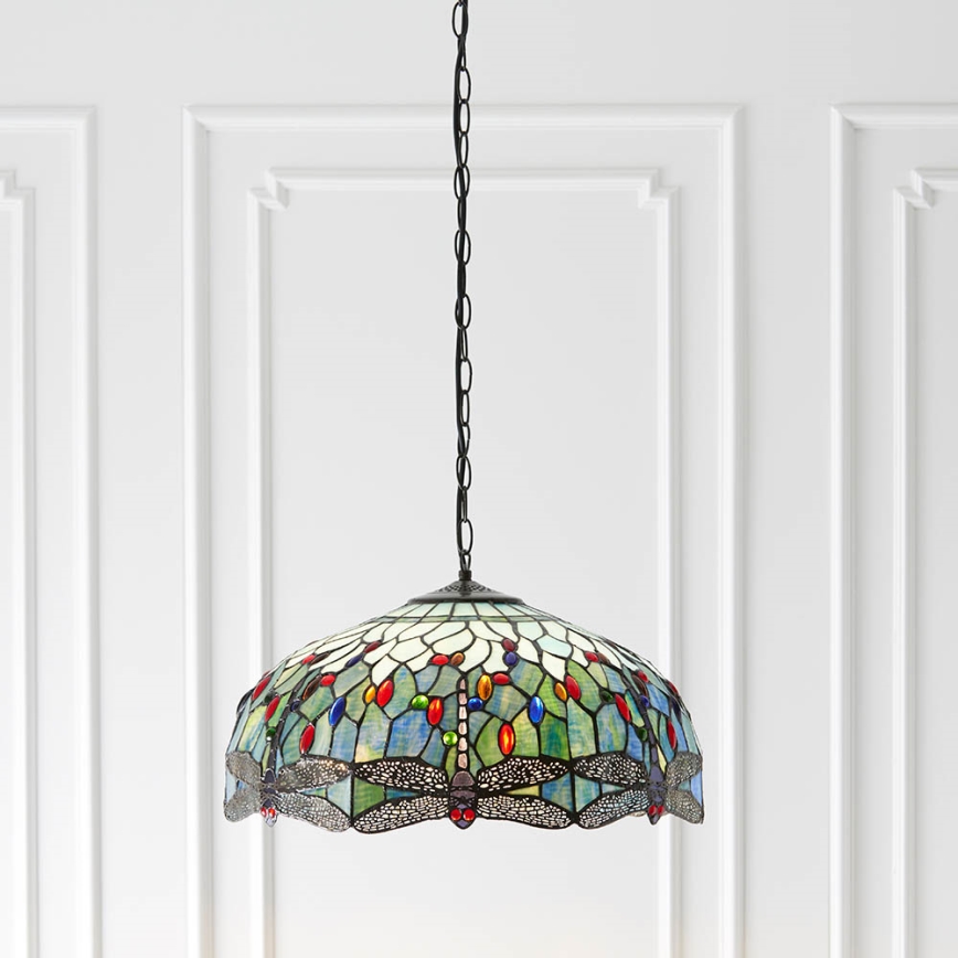 Endon 66148 - Lestenec na verigi Tiffany DRAGONFLY 3xE27/60W/230V, premer 50 cm