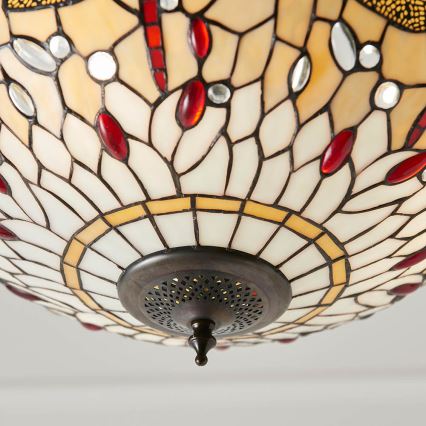 Endon 70759 - Lestenec na verigi Tiffany DRAGONFLY 3xE27/60W/230V, premer 41 cm